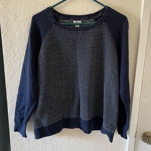 Cotton cashmere cropped navy & white sweater